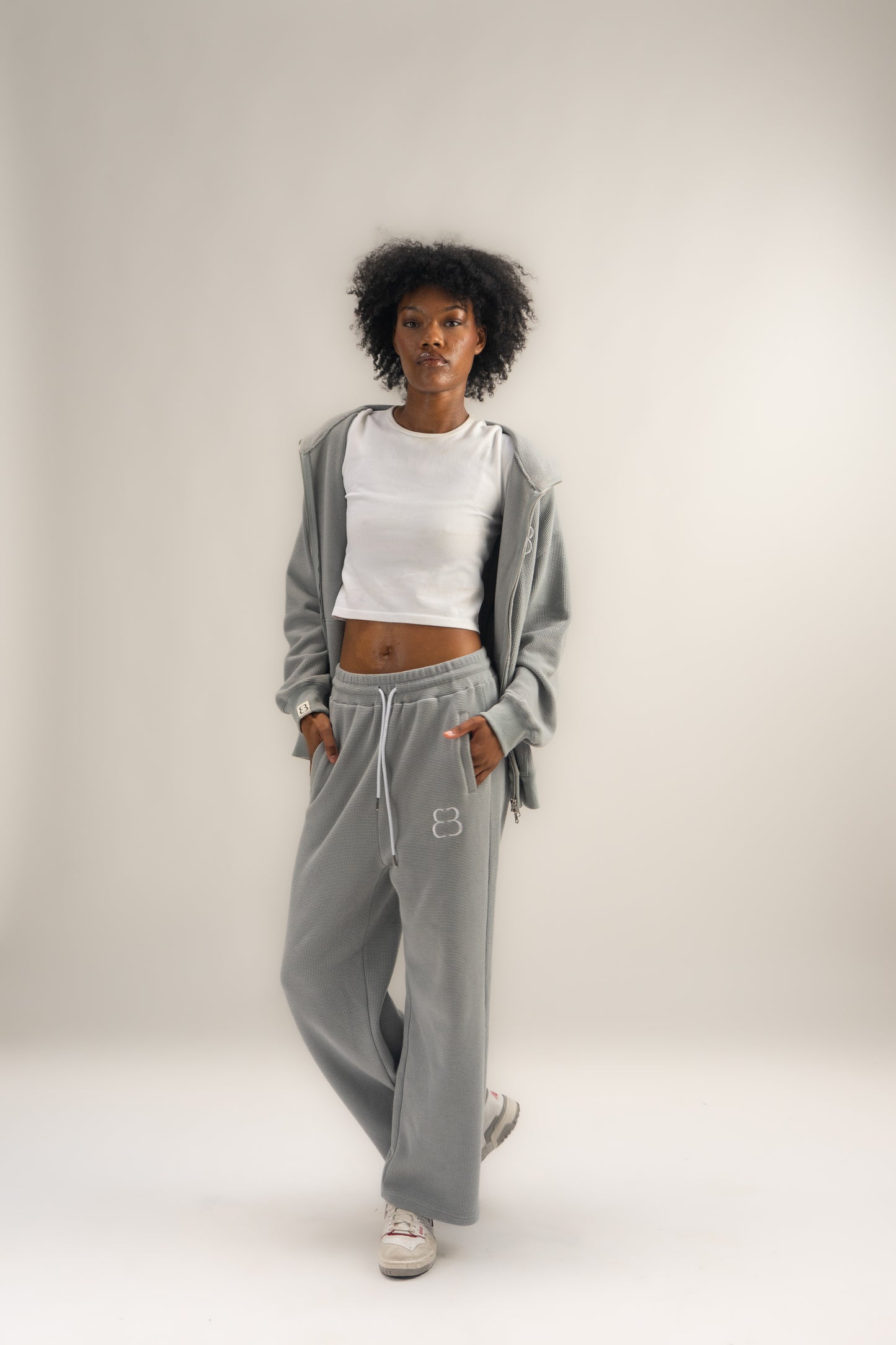 Waffle Knit Zip-Up - Grey