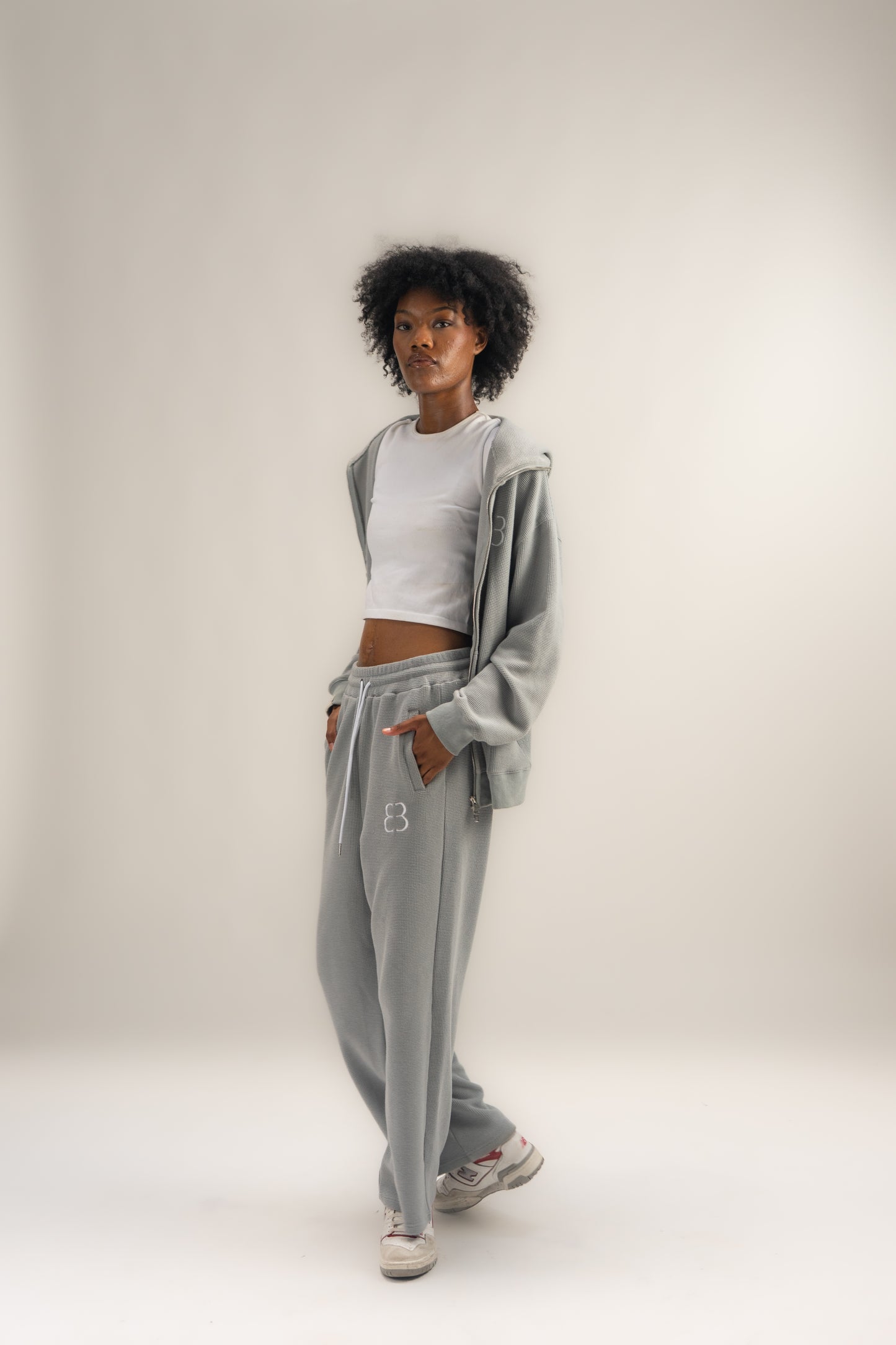 Waffle Knit Zip-Up - Grey