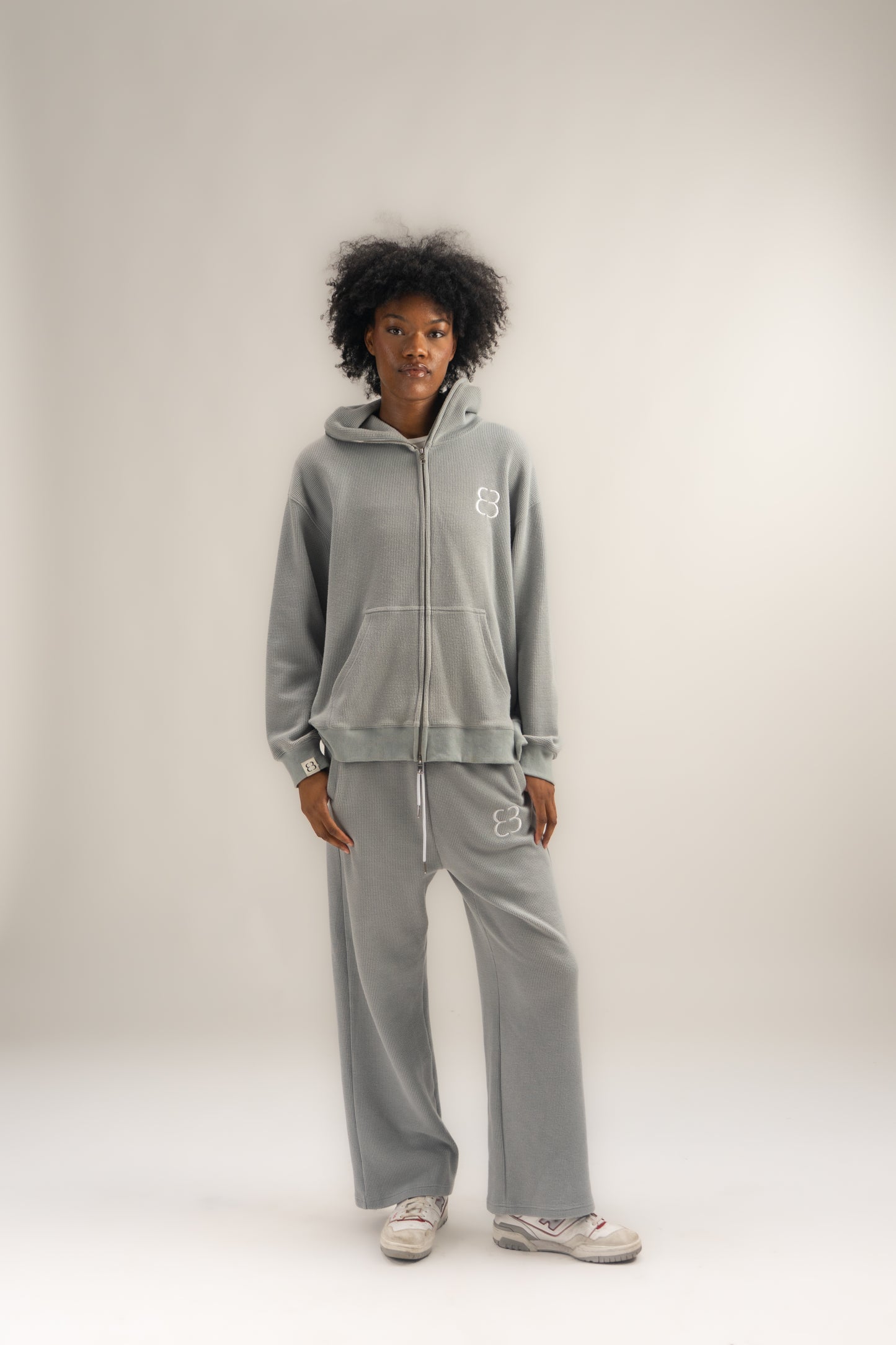Waffle Knit Zip-Up - Grey