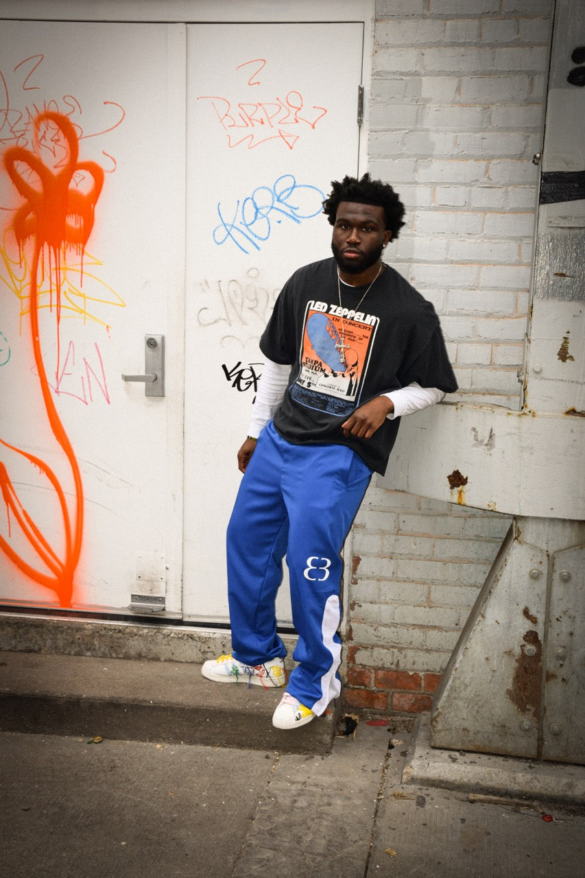 Blue nylon track pants online