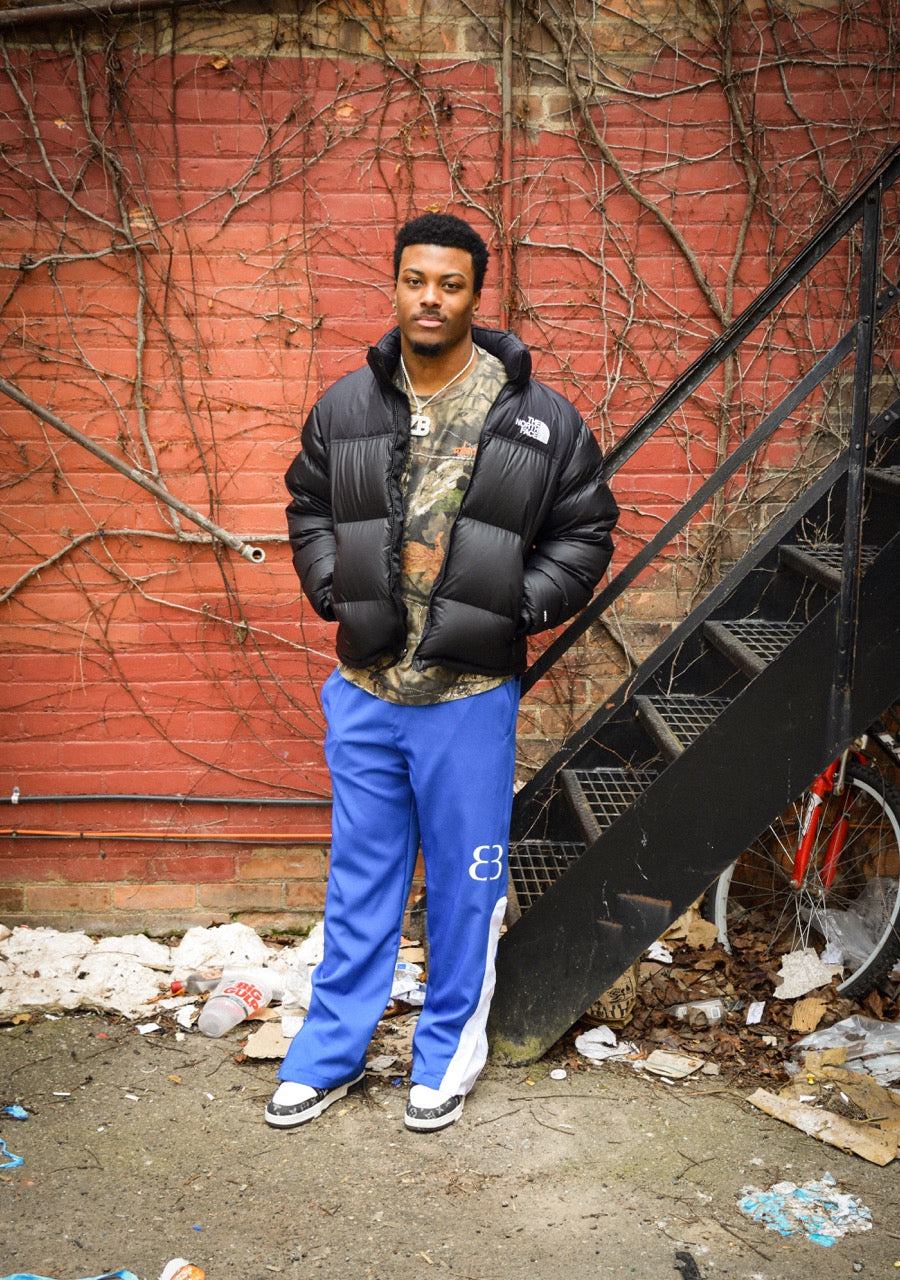 Zeke modeling our Nylon Track Pants from our drop photoshoot. Zeke is 6'0" and wearing a size medium.