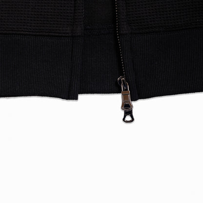 Waffle Knit Zip-Up - Black