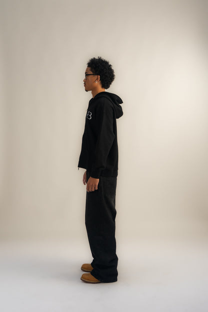 Waffle Knit Zip-Up - Black