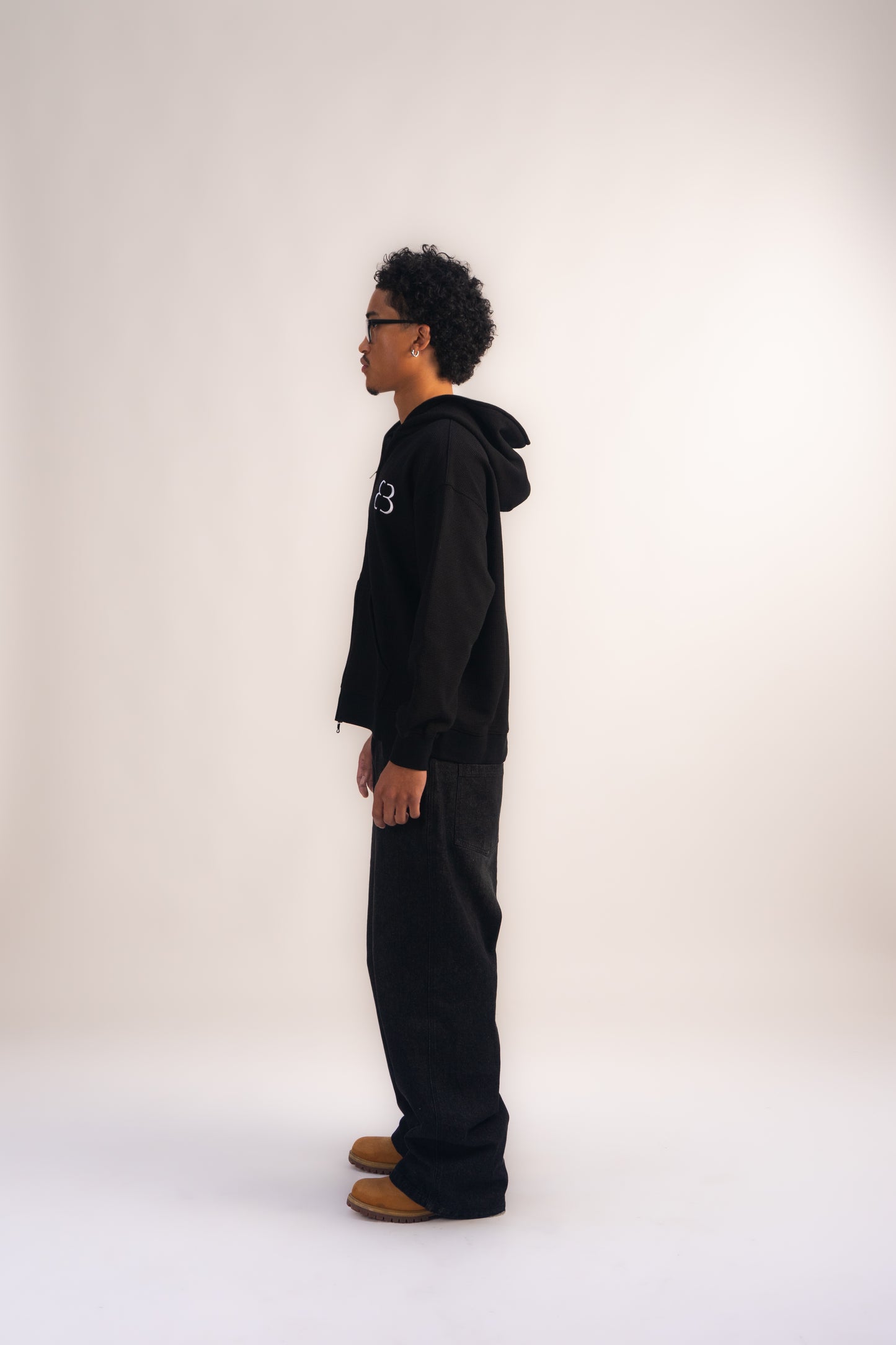 Waffle Knit Zip-Up - Black