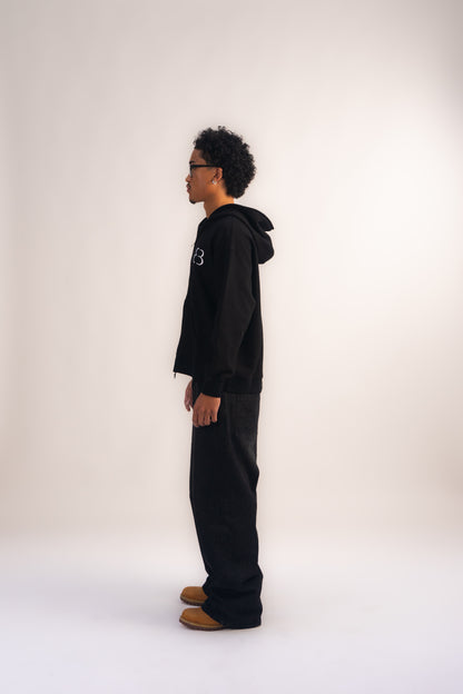 Waffle Knit Zip-Up - Black