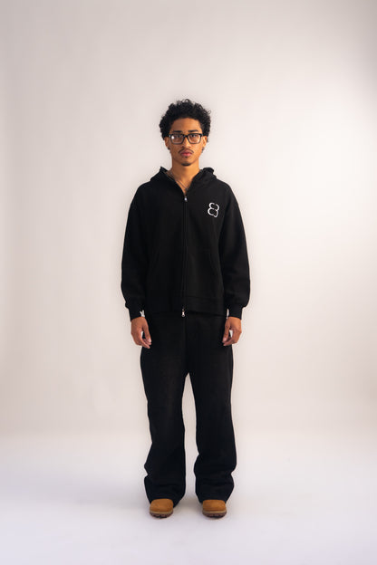 Waffle Knit Zip-Up - Black