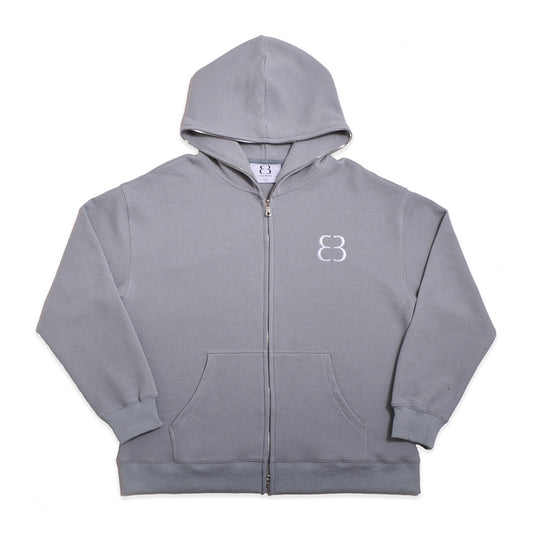 Waffle Knit Zip-Up - Grey